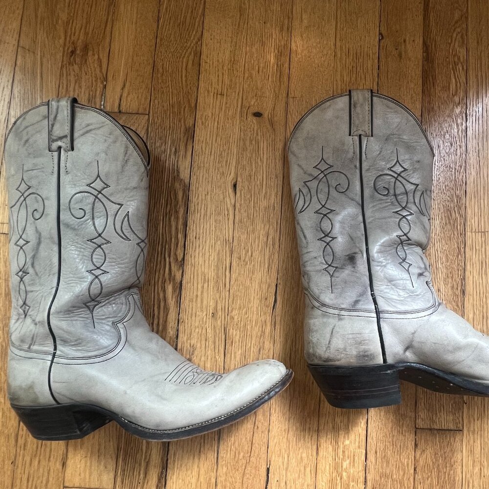 Men's Vintage Justin Leather Cowboy Boots in Grey (style 1648) size 10D